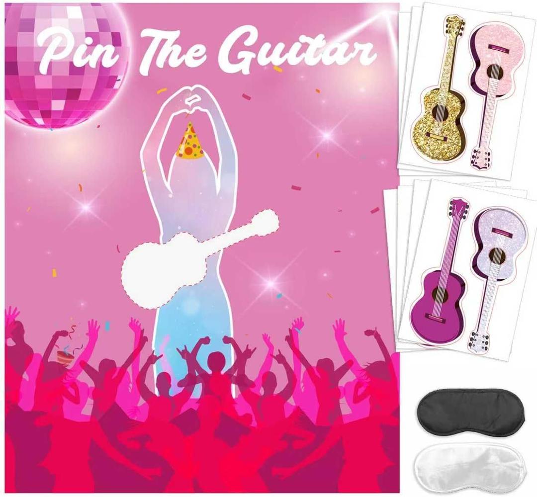 Pin The Guitar on The Music Singer Party Games for Popular Singer Party Decorations, Pink Girls Birthday Party Favors Supplies for Music Fans