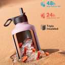 Water Bottle Insulated 64 oz with Straw & 3 Lids, Coolflask Half Gallon Water Jug Large Metal Stainless Steel Wide Mouth, Non-BPA Keep Cold 48H Hot 24H, Bubblegum Princess