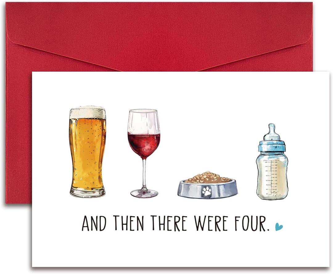 4 x RollupJoy Cute Baby Shower Card, Funny Newborn Greeting Card for New Mom Dad Parents, Baby Shower Congratulation Cards, and Then There Were Four Cards