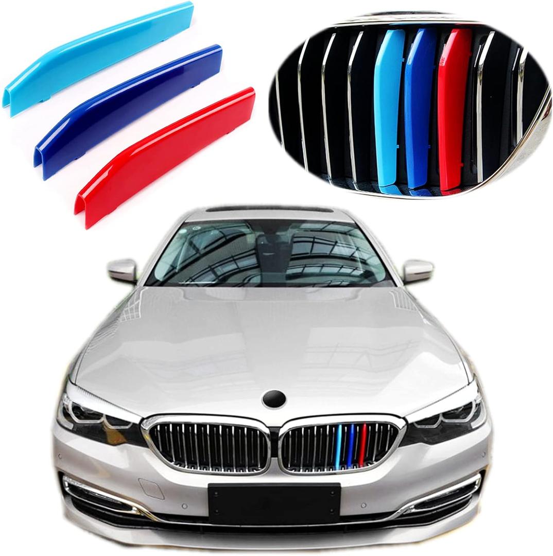 Tricolored Grille Insert Trims Compatible with 2017-2020 G30 G31 5 Series Sedan 520i 530i 540i 550i Accessories for w/Standard Kidney Grille (9 Beams)