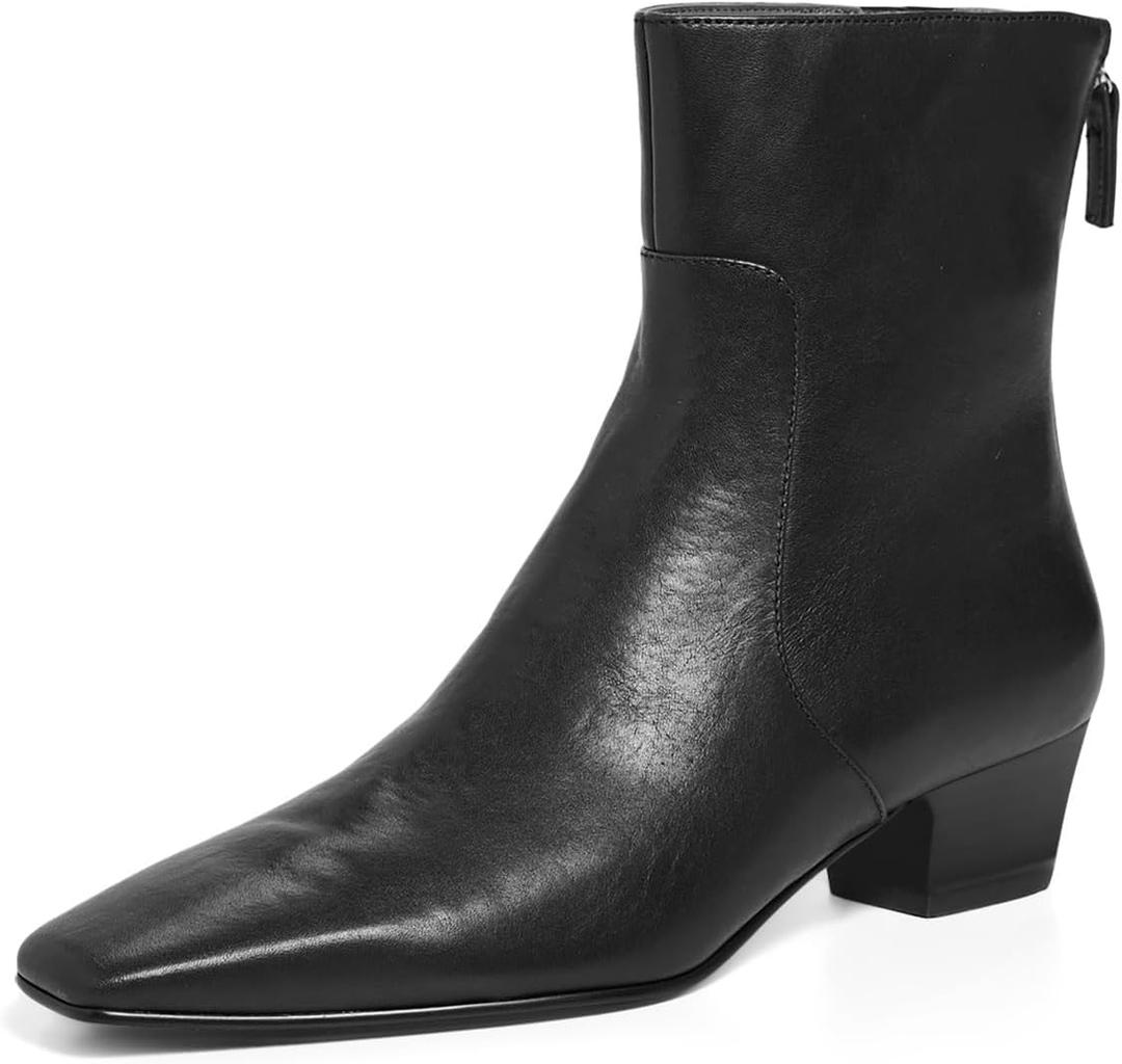 Coutgo Women's Square Toe Ankle Boots Block Low Heel Back Zipper Booties (Black, 8)