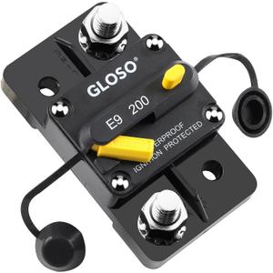 GLOSO Circuit Breaker E93 200A Breaker Extended Surface Mount 3/8" Diagonal Stud Waterproof IP67 Marine RV Truck Hi-Amp (200A)