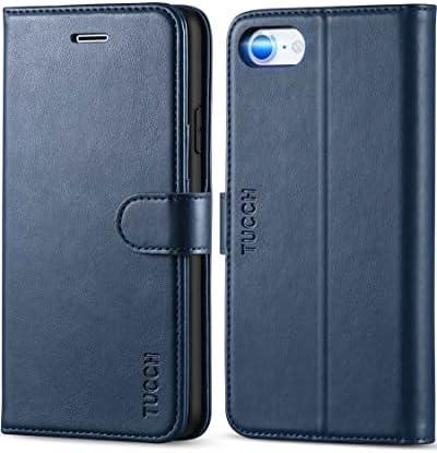 TUCCH Wallet Case for iPhone SE 2022/SE2, iPhone 8/7, PU Leather Credit Card Holder [TPU Interior Protective Case] Stand Folio Flip Cover Compatible with iPhone SE 3/SE 2/8/7, Dark Blue