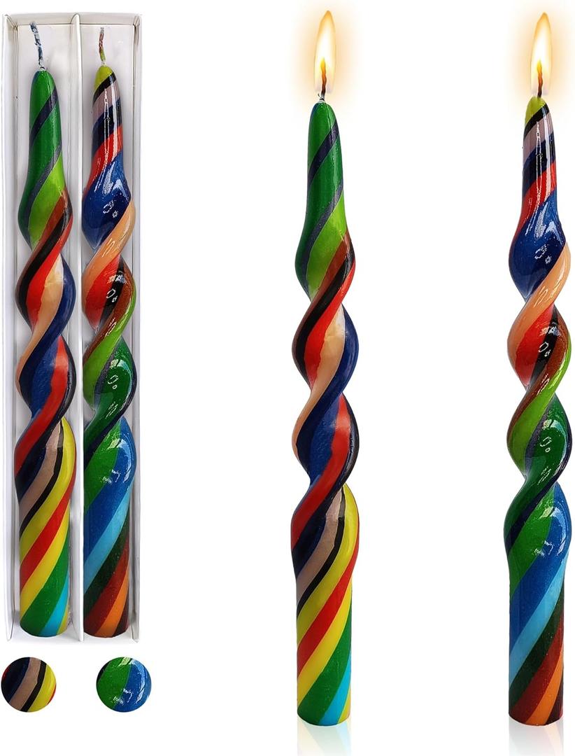 Black Candlesticks Spiral Taper Candles - Gedengni 2pcs Rainbow Twisted Candlesticks 10 Inches Long Candle Sticks Chinoiserie Tapered Candles for Household Dinner Wedding Party (1D-RBBL)