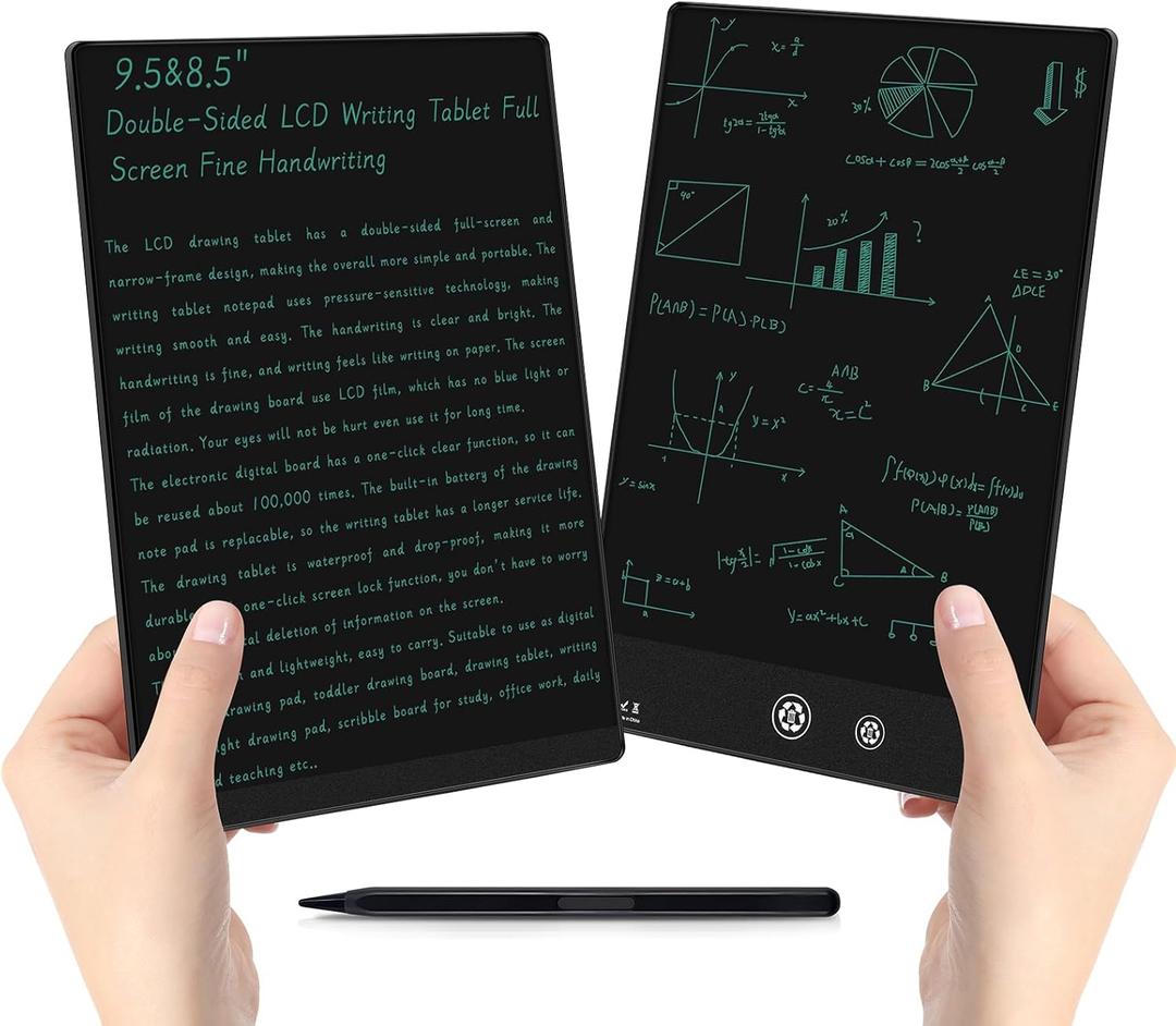 LCD Writing Tablet for Adult: Double-Sided 9.5&8in Full Screen Drawing Tablet Reusable Erasable Digital Notepad for Kids and Adults Gift for Birthday