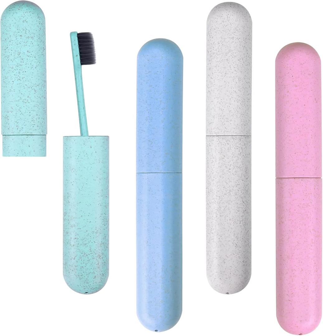 Hooqict 4 Pack Travel Toothbrush Case Portable Travel Toothbrush Holder Plastic Toothbrush Container Protector Cover for Traveling, Camping, Home, School, Business (Green, Blue, White, Pink)