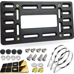 BGGTMO License Plate Bracket Holder- Front License Plate Mounting Kit, Universal Bumper Car Tag Frame Mount Adapter with Stainless Steel Screw Cap, Cable Ties (Black - 4 Holes)