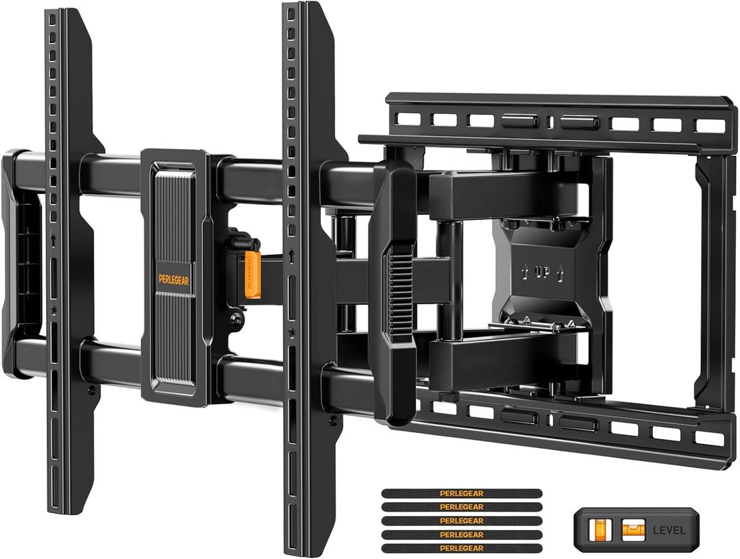 Perlegear UL-Listed Full Motion TV Wall Mount for 42-97 Inch Flat Curved TVs up to 132 lbs, 12/16" Wood Studs, TV Mount Bracket with Tool-Free Tilt, Swivel, Extension, Max VESA 600 x 400mm, PGLF15