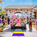 Halloween Candytown Trunk or Treat Decorations Kit Outdoor Candy Trunk or Treat Decoration with Sweet Candy Lollipop Banner Balloon Sticker for Suv Car Archway Garage Door Haunted House Party Supplies