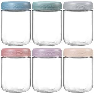 NETANY 6-pack 16 oz Overnight Oats Containers with Lids, Glass jars with Airtight Lids, Wide mouth Mason Salad jars, Glass Food Storage Containers for Snacks, Yogurt, Spice Sugar
