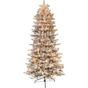 Puleo International 7.5 Foot Pre-Lit Slim Flocked Fraser Fir Artificial Christmas Tree with 500 UL Listed Clear Lights