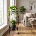 Plant Stand Indoor Outdoor 27.1'', 2 Tier Tall Metal Plant Stands, Heavy Duty Rustproof Corner Flower Potted Rack for Planter Holder Home Patio Balcony Garden -Black