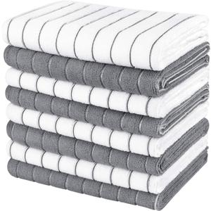 AIDEA Kitchen Towels-8PK, Super Soft and Absorbent Drying Towels for Dishes, Microfiber Cleaning Cloth Multi-Purpose Dish Towels for Kitchen, Home-Grey/White -18x26