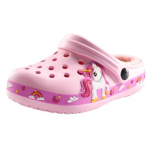 LYKFCBF Kids Fur Lined Clogs Warm Winter Slip-On Slippers for Boys Girls,Pink,30 (Pink)