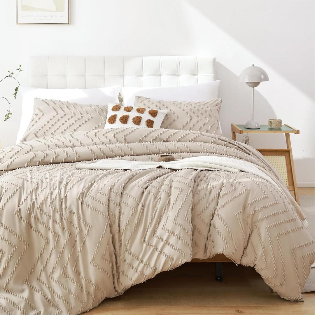 Yirddeo Taupe Comforter King Size 3Pcs, Boho Comforter Set King Taupe Farmhouse Bedding Sets Queen, Vertical Tufted Comforter, Lightweight Neutral Boho Bed Set (1 Comforter, 2 Pillowcases)