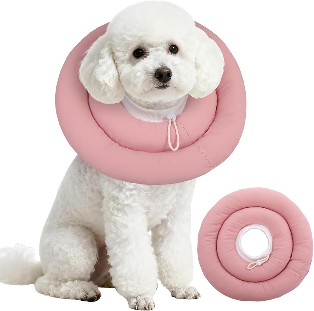 IDOMIK Dog Recovery Collar, Waterproof Soft Dog Cone After Surgery, Comfy Protective Elizabethan Collar Alternative for Dogs Cats, Adjustable Pet Neck Donut Cone Anti-Licking Biting Wounds,Pink,M