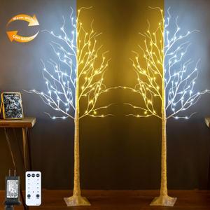 Set of 2 Lighted Birch Trees, 6ft 96LED Birch Tree Lights,Artificial Twig Tree Light 9Modes Timer for Indoor Outdoor Christmas Halloween Easter Home Party Wedding Decor,Warm & Cool White (6FT * 2)