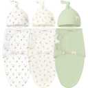 KeaBabies 3-Pack Organic Swaddles for Newborns Girls, Boys with Hats - Soft Cotton Baby Sleep Sacks 0-3 Months, Breathable Baby Hats and Swaddles 0-3 Months, Newborn Essentials Must Haves (Fleur)