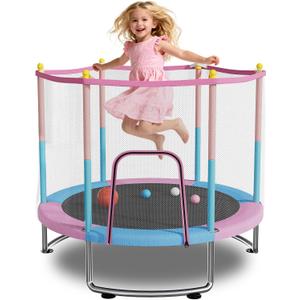 Trampoline for Kids, Upgrade Full Anti-Rust Toddler Trampoline with Net (60'', Pink)