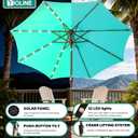 9FT Solar-Powered LED Patio Umbrella with Tilt Crank,Outdoor Market Umbrella with 32 Lights,Sunshade for Deck, Garden and Pool