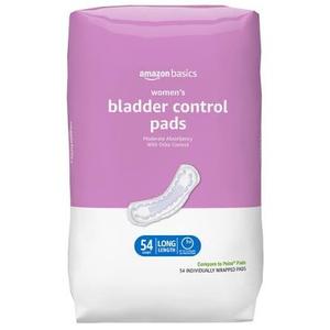Amazon Basics Incontinence, Bladder Control Pads for Women, Moderate Absorbency, Long Length, 54 Count, 1 Pack