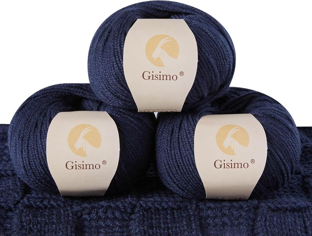 100% Merino Wool Yarn, 6-Ply Luxurious and Soft Yarn for Hand Knitting & Crocheting, 1.76 OZ/50g, 127 yds/116 Meters (Navy Blue, 3 Balls)