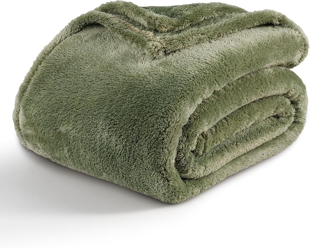 Berkshire Blanket Classic Extra-Fluffy Plush Throw Blanket, Soft Fuzzy Fluffy Long Hair Throw Blanket for Couch Sofa Bed, Dark Sage Green, 50x60 Inches