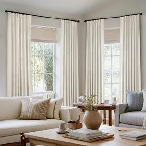 MIULEE Natural Pinch Pleated 100% Blackout Linen Curtains for Bedroom, Room Darkening Light Blocking Window Curtains 84 inches Long for Living Room, Black Out Pleat Drapes with Pin Hooks, 2 Panels