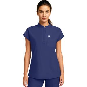 Medical Scrub Tops for Women - Mandarin Collar, Relaxed Fit, 4-Pocket Design, Shirttail Hem, Soft Stretch Scrub Shirts M