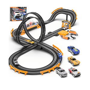 Slot Car Race Track Sets with 4 Slot Cars, Electric Race Car Track Include Slope Circular Overpass Track, Dual Racing Game Featuring Flash Bridge and Pendulum, Gifts Toys for Boys Kids Age 6 7 8-12