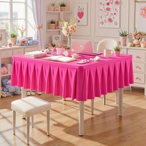 Hot Pink Square Tablecloth - 34x34 Inch Stretchy Fitted Tablecloths for Small Square Tables with Ruffle Pleated Table Skirt Wrinkle-Free Spandex Table Cover for Dining, Kitchen, Banquet & Party Decor
