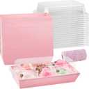 50 Pack Paper Charcuterie Boxes with Clear Lids, 7.5 Inch Small To Go Treat Containers for Desserts, Cookies, Sandwich, Pastry, Strawberries and Cupcakes (Pink)