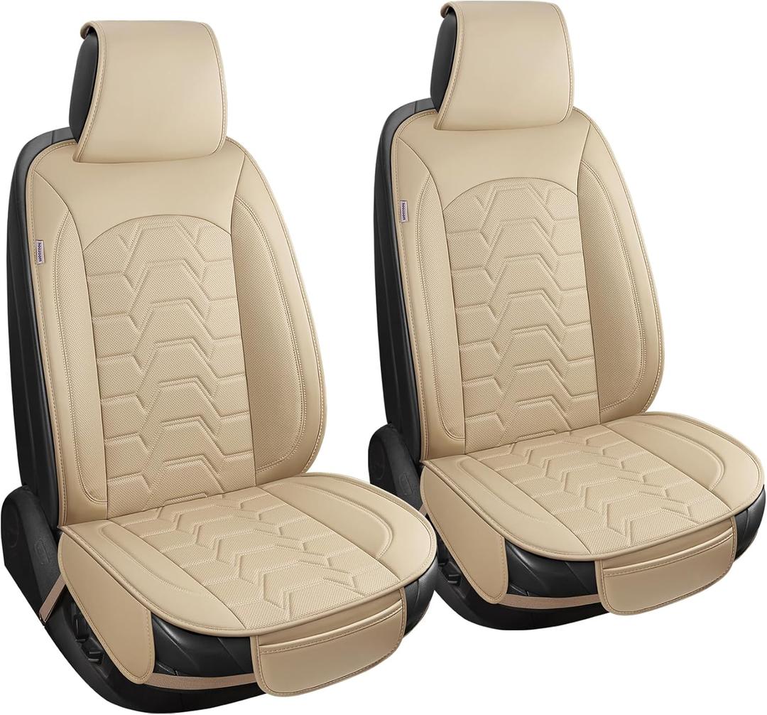 Leather car Seat Covers Breathable Car Seat Protector Front seat Covers Universal Fit for 95% Car Truck SUV Van Vehicles Beige2PCS