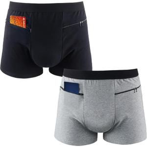 2 Packs Men Pocket Underwear Boxer Panties Travel Briefs with Secret Hidden Pocket for Men (Medium, Black and Gray)