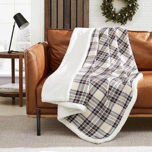 Eddie Bauer - Blanket, Soft Reversible Sherpa & Brushed Fleece Bedding, Perfect for Lounging, Dorm Essentials (Edgewood Plaid Khaki)