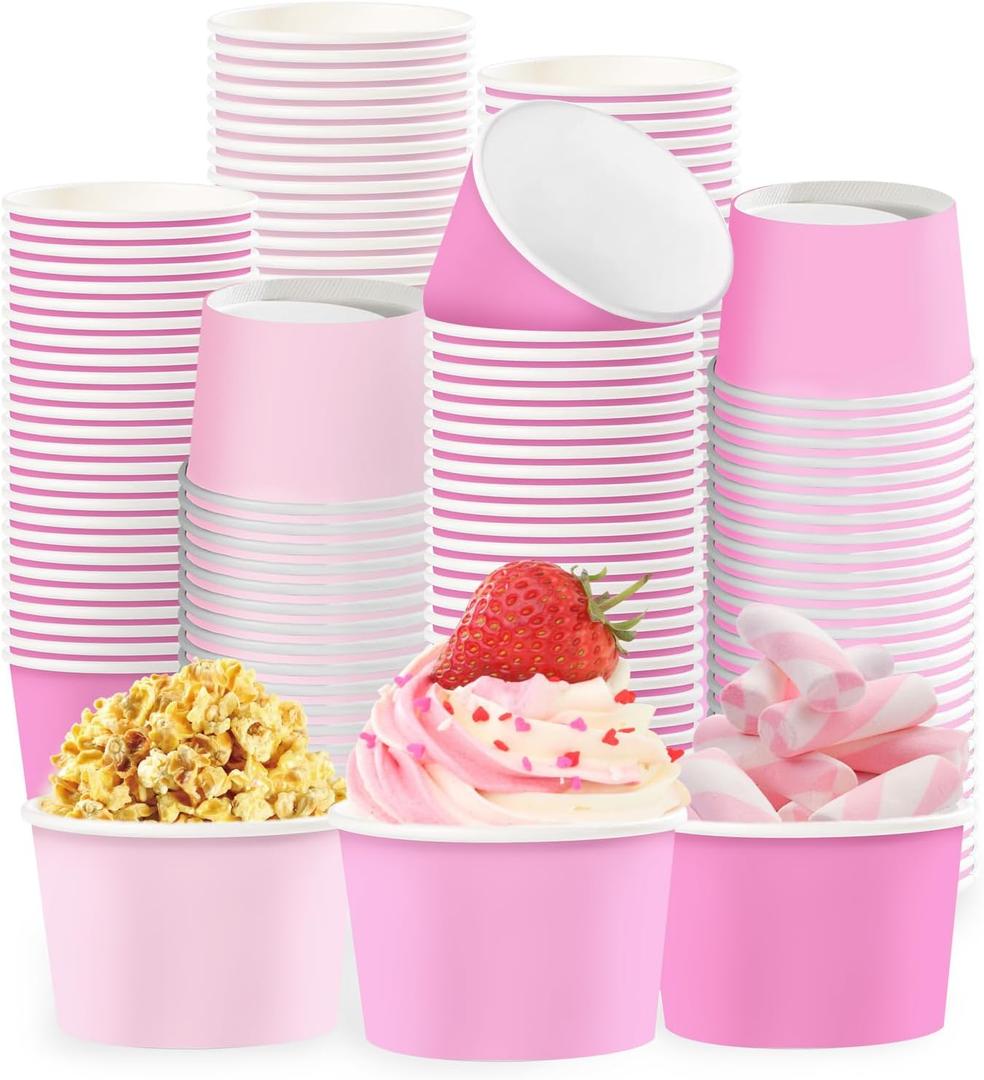 120Pcs Pink Paper Ice Cream Cups 12 oz Disposable Gradient Pink Paper Dessert Snack Bowls Spring Summer Food Yogurt Cup Containers for Food Soup Candies Bride Shower Easter Party Supplies