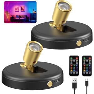 Spot Lights Indoor RGB Spotlight: Rechargeable Color Changing Wireless Uplights Indoor - Plants Tree Artwork Model Picture Display Accent Lighting for Home Decor Homeowners (2 Pack (RGB))