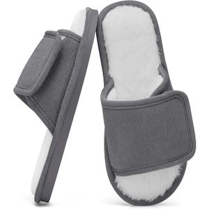 SHIBEVER Women's Slippers Fuzzy Open Toe Slip On Indoor House Shoes Comfy Bedroom Women Slippers (Gray)
