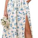KUTUMAI Floral Corset Midi Dress Flowy Slit Summer Spring Wedding Guest Dresses for Women Sundress with Pockets X-Large, Br