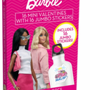 Barbie 16 Mini Valentines with 16 Jumbo Stickers. Pack of 3