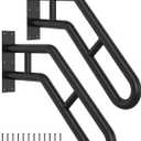 Wall Mount Handrail, Outdoor Grab Bar - 25.8" Bent Black Handrail (2-Pack) for Garage, Porch, Garden Stairs