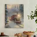 Ebroniah Christmas Train Wall Art, Vintage Winter Snowy Forest Festive Canvas Wall Art Decor for Holiday Living Room, Rustic Farmhouse Prints Framed Artwork for Walls Bedroom Kitchen Home 12x15in