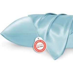 Bedsure Satin Pillowcases, Similar to Silk Pillow Cases Queen Size Set of 2, Pillow Case for Sleeping Women with Envelope Closure, Gifts for Women Men, Aqua, 20x30 Inches, 2pcs