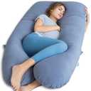 QUEEN ROSE Pregnancy Pillow, U Shaped Full Body Pillows for Sleeping Support, 55 Inch Maternity Pillow for Pregnant Women with Cooling Silky Cover, Blue (55in, Cooling Silky - Blue)