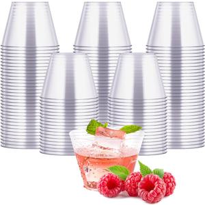 JOLLY CHEF 5 oz 100 Pack Small Clear Disposable Cups, Disposable Plastic Shot Glasses for Parties, Plastic Cocktail Glasses Wedding Tumblers, Perfect for Halloween Thanksgiving Christmas (100 Count (Pack of 1), 5oz-Clear-100)