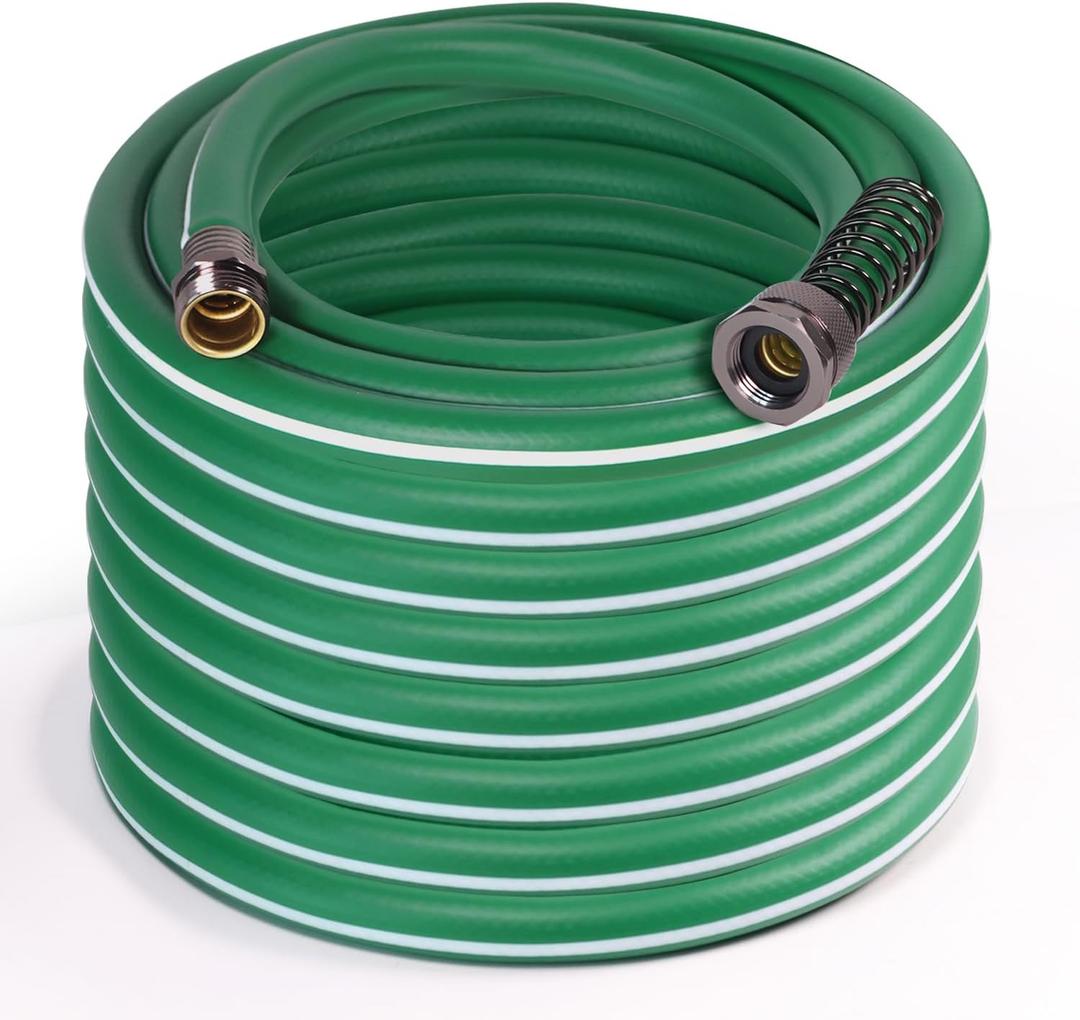 Heavy Duty Garden Hose 100 ft  Outdoor Hybird Water Hose with Solid Fitting - Flexible, Kinkless, Lightweight Garden Hose for Lawn Watering, Car Washing - Burst 500 Psi (100 ft) (Green)