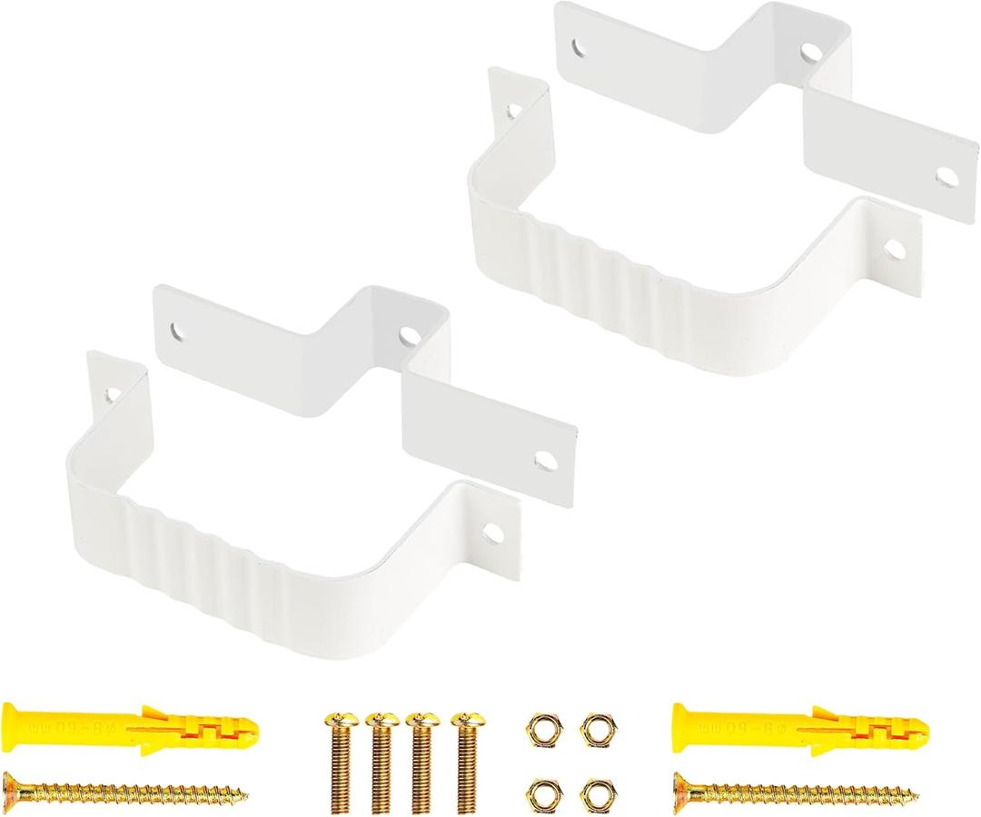 2PCS Gutter Downspout Strap 3" X 4" Aluminum Alloy Gutter Straps with Brackets 3 X 4, White