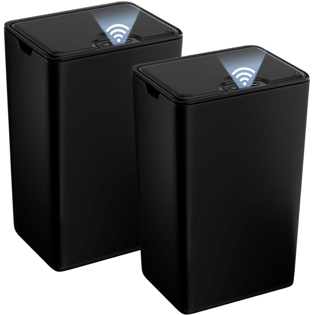 2Pack Bathroom Small Trash Can with Lid, 4 Gallon Touchless Automatic Garbage Can Slim Waterproof Motion Sensor Smart Trash Bin for Bedroom, Office, Living Room-Black