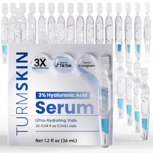 TURMSKIN Hyaluronic Acid Serum Ampoules [ULTRA HYDRATING VIALS] - 3% Hyaluron Booster for Glass Skin & Anti Aging - 24 Hours Hydration - Soft PE Triple Hyaluronic Complex for Faceskin Repair & Renew