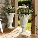 24" Tall Urn Planters for Outdoor Plants, Urns and Pedestal, Beige, 23.62"H x 15.75"W x 19.69"D